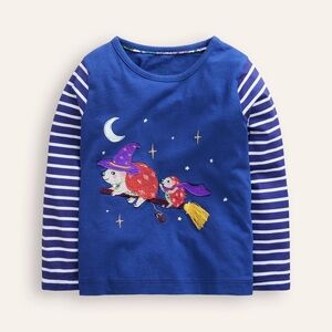 Mini Boden Navy Shirt Long Sleeved Striped Appliqué Hedgehogs Size 5-6 Years New